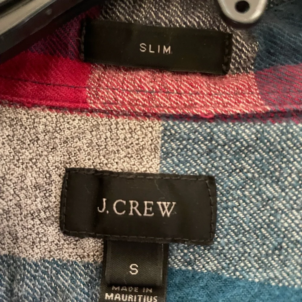 J CREW All Cotton Slim Fit Plaid Flannel Button Down Casual Shirt Red/Blue